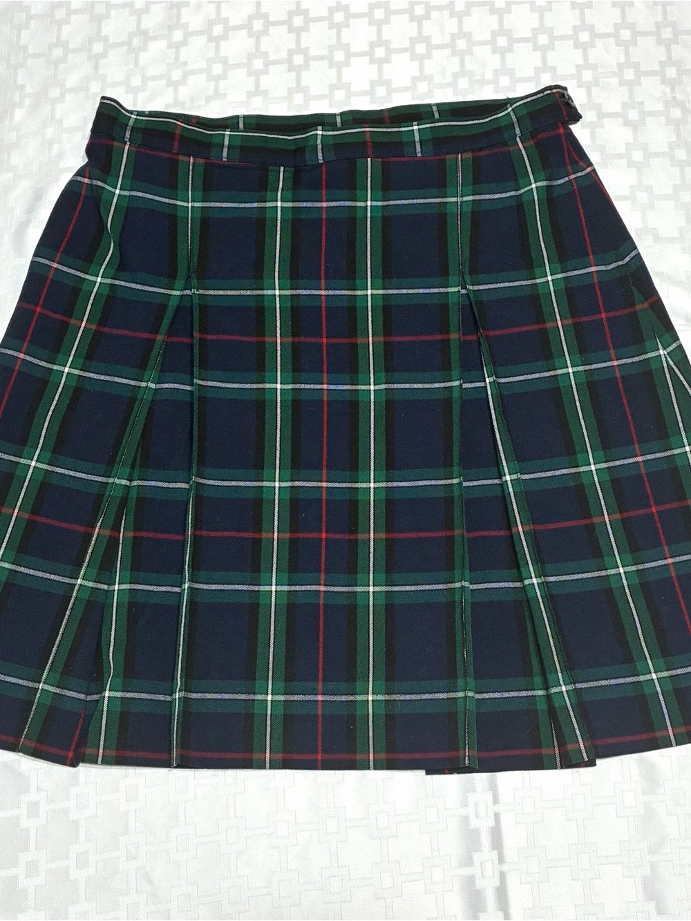 Navy and Green Plaid Pleated Mini Skirt